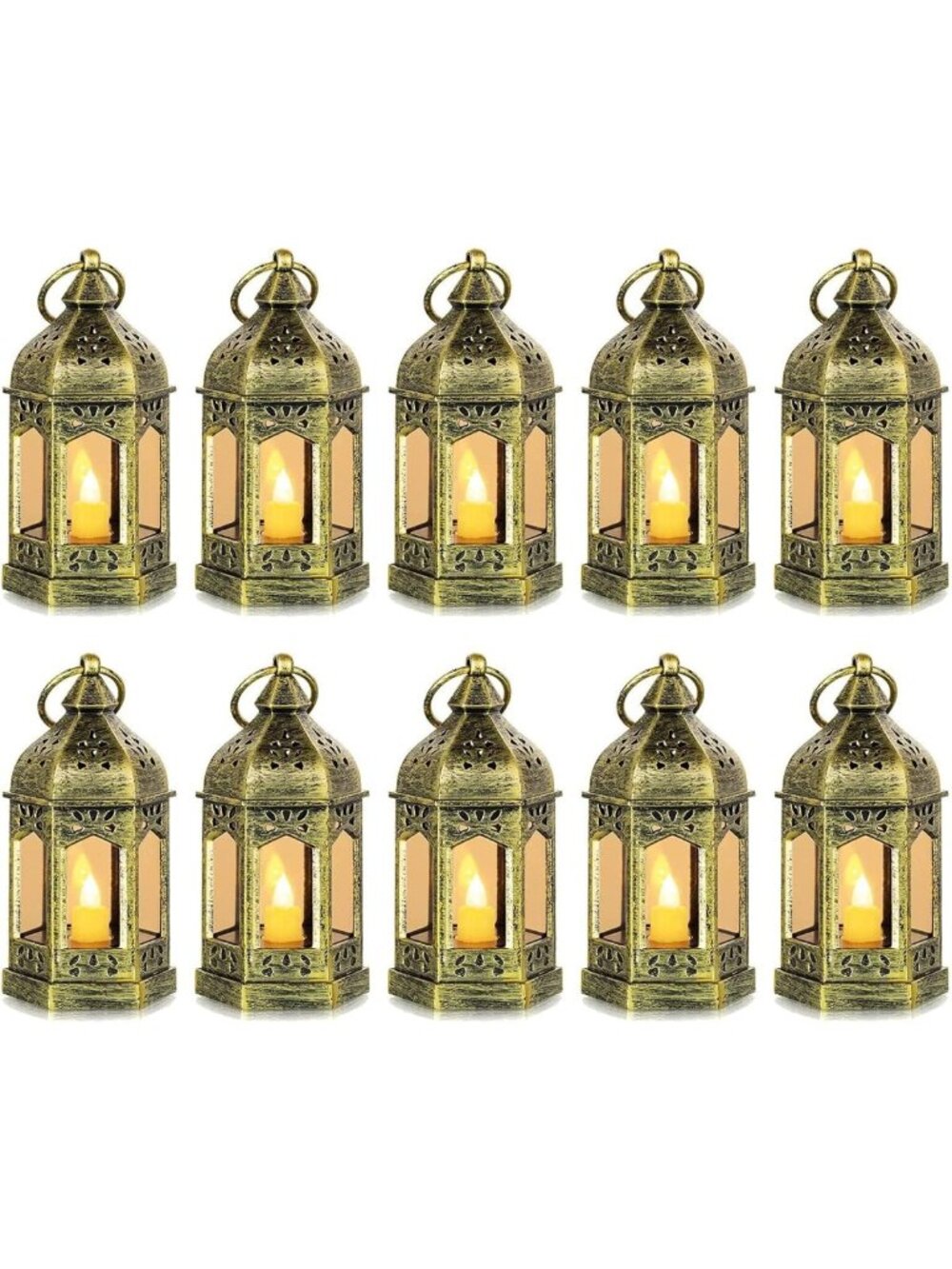 10PCS Gold Mini Lanterns for Party Decor, Flickering LED Candles, Wedding & Home